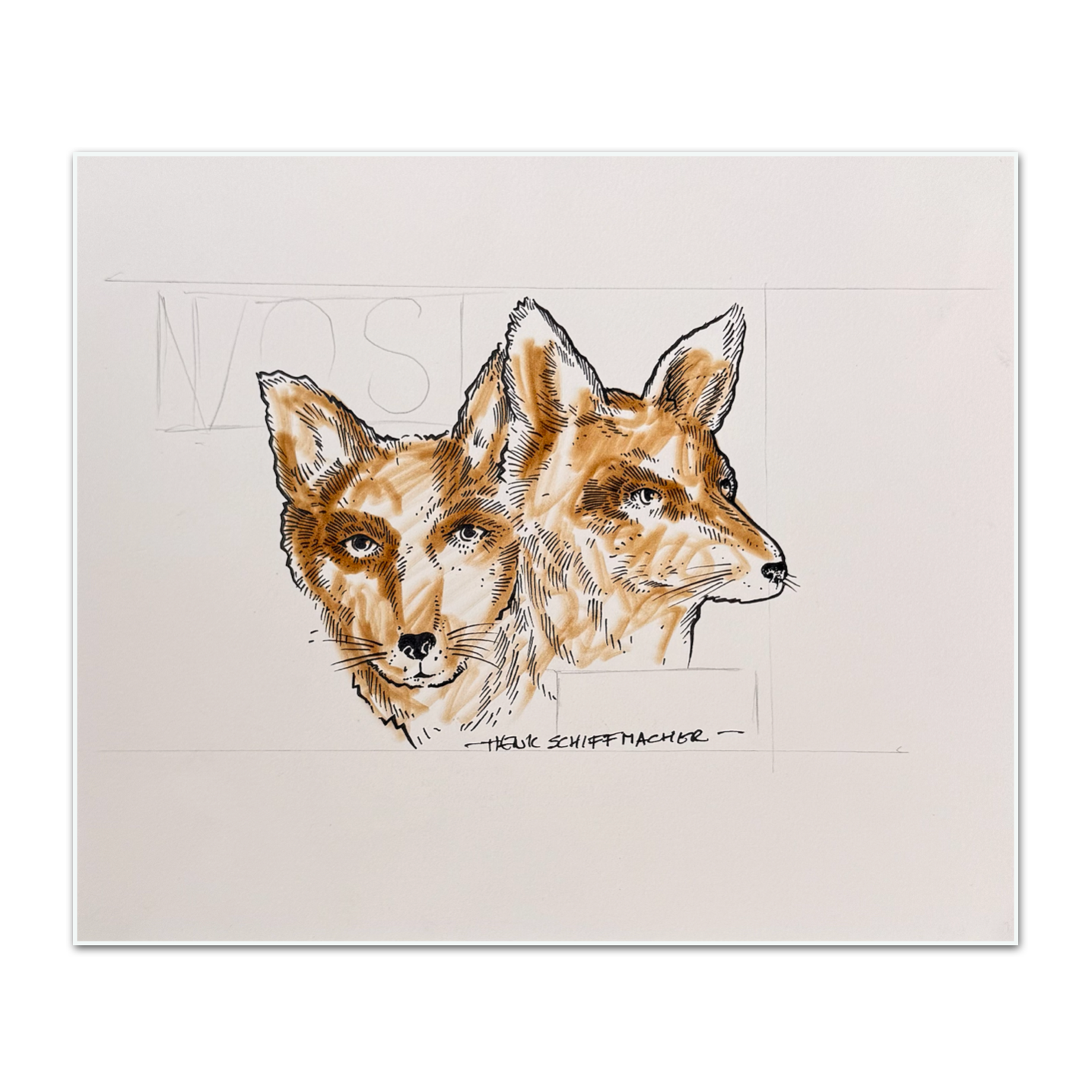 Schiffmacher's Original 'Two Foxes Can Study' - Artwork - Straight from the Basement Collection