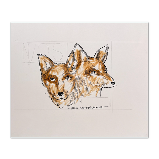 Schiffmacher's Original 'Two Foxes Can Study' - Artwork - Straight from the Basement Collection