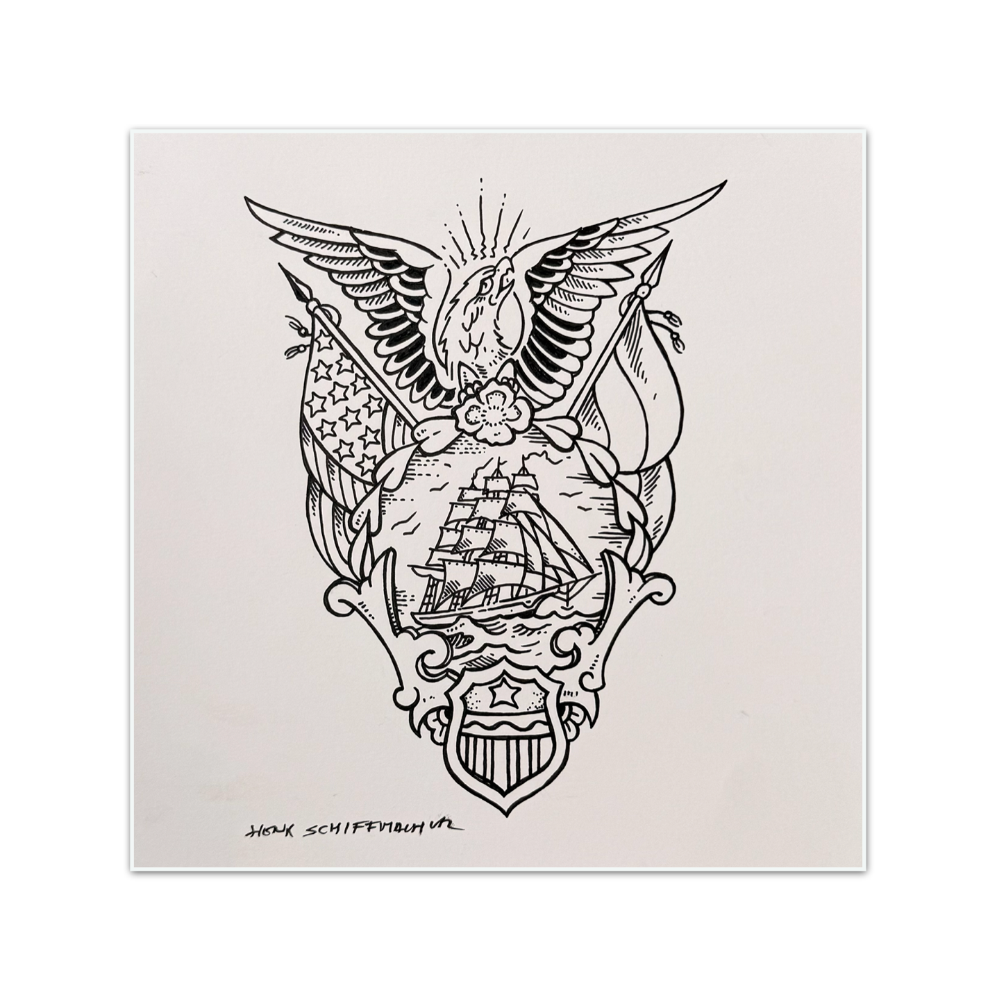 Schiffmacher's Original 'Eagle, Ship, Shield' - Artwork - Straight from the Basement Collection