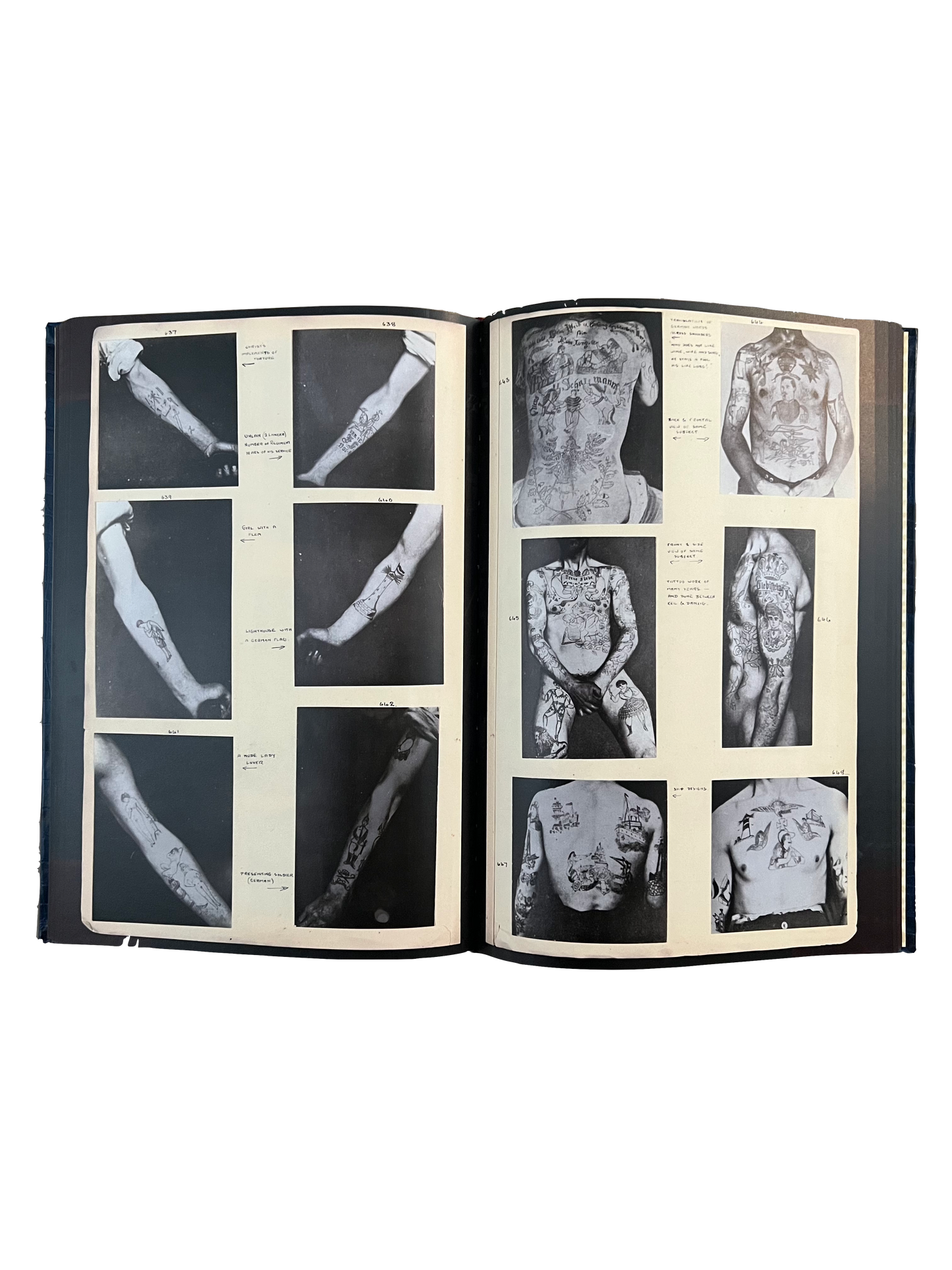 Picture from a book with bodies covered in tattoos